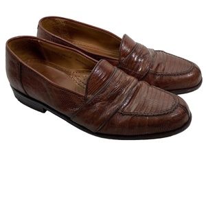 Magnanni Mens 10 Penny Loafers Dress Shoes Genuine Lizard Leather Brown